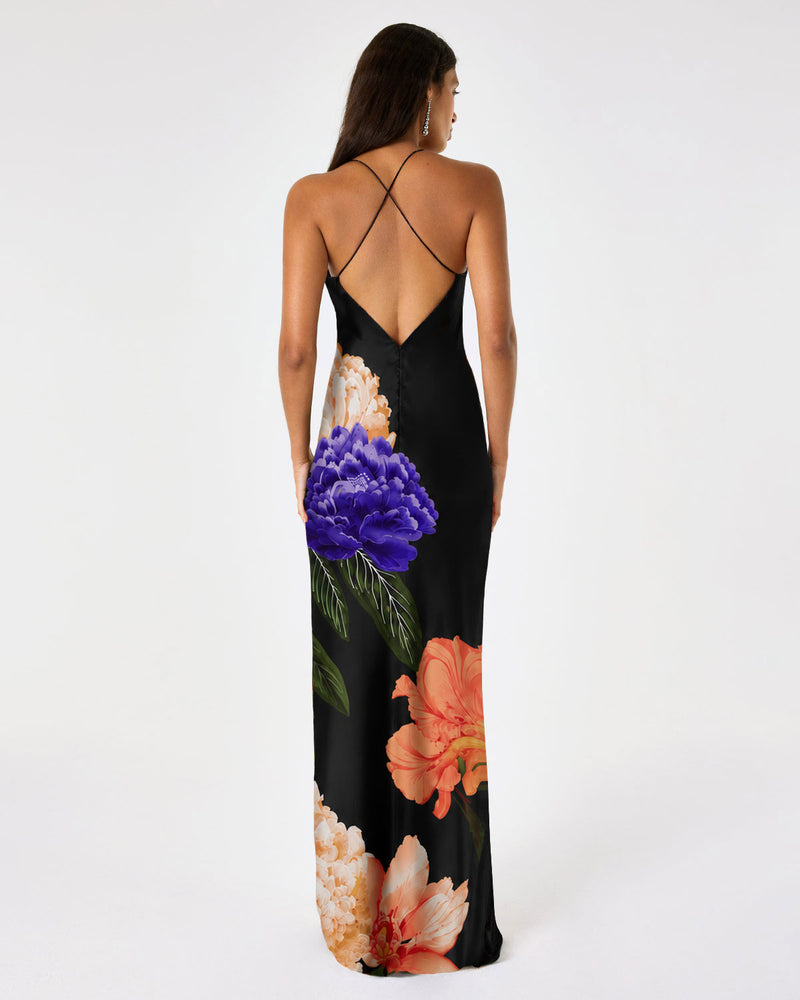 Olive Crepe Satin Dress - Majestic Black