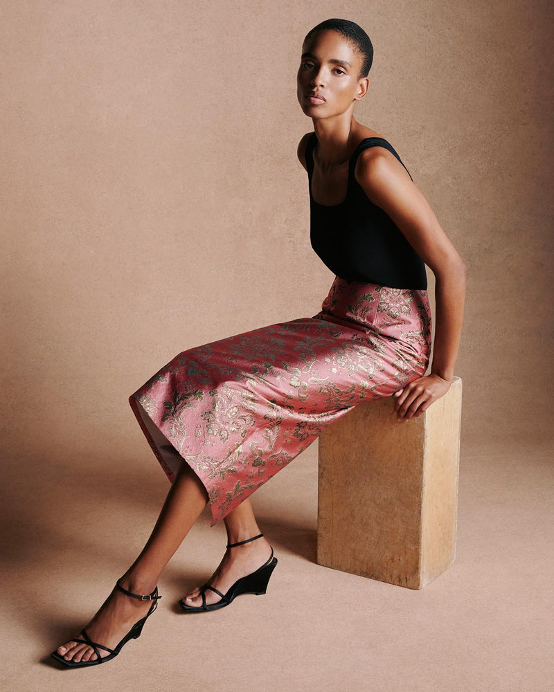 Brigitte Jacquard Skirt - Pink & Gold media 4