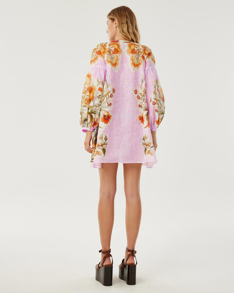 Harlow Linen Mini Dress - Sun Fire Garden - Lilac