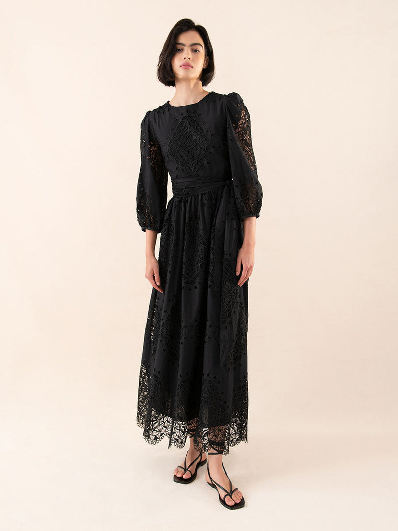 Constance Broderie Anglaise Midi Dress - Black media 2