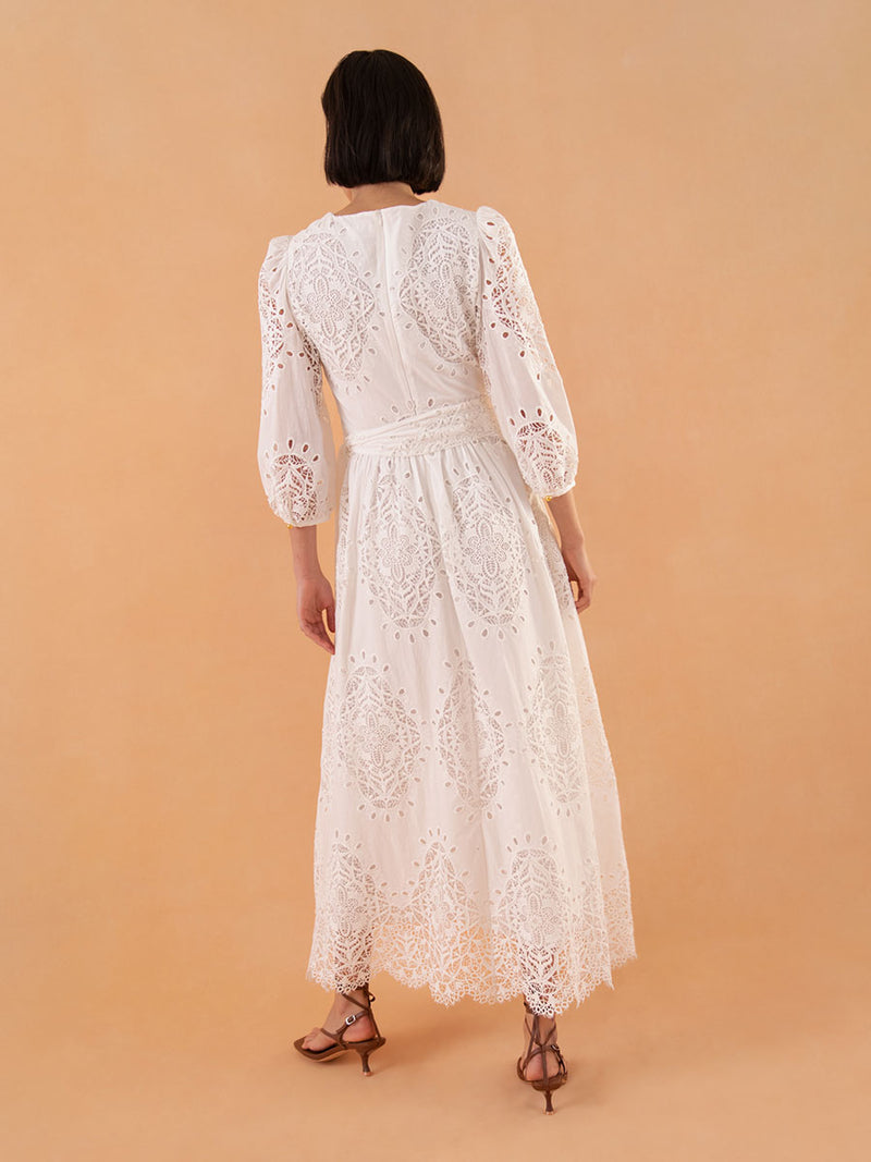 Constance Broderie Anglaise Midi Dress - White