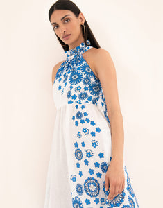 Stella Linen Maxi Dress - Space Flower Blue