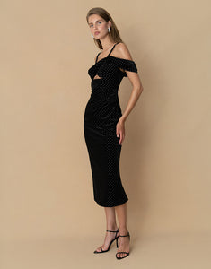 Adora Velvet Midi Dress - Crystal Black - SALE