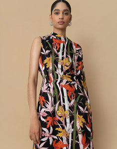 Laurel Satin Jacquard Midi Dress - Bamboo Black - SALE