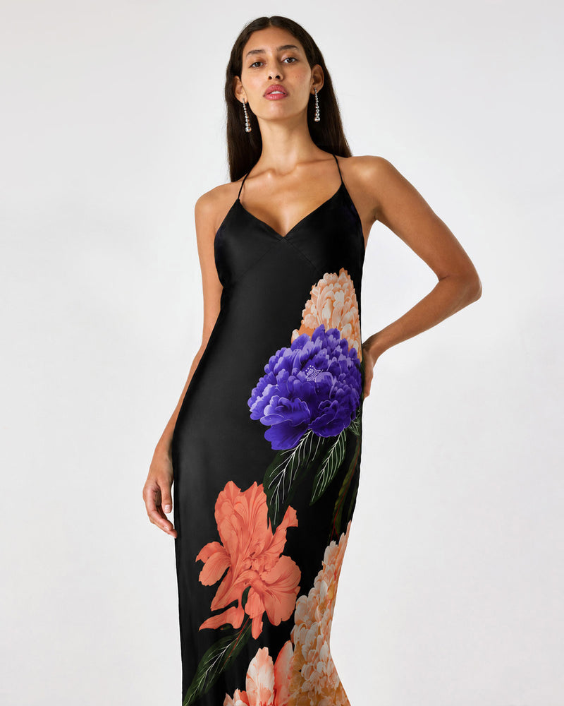Olive Crepe Satin Dress - Majestic Black