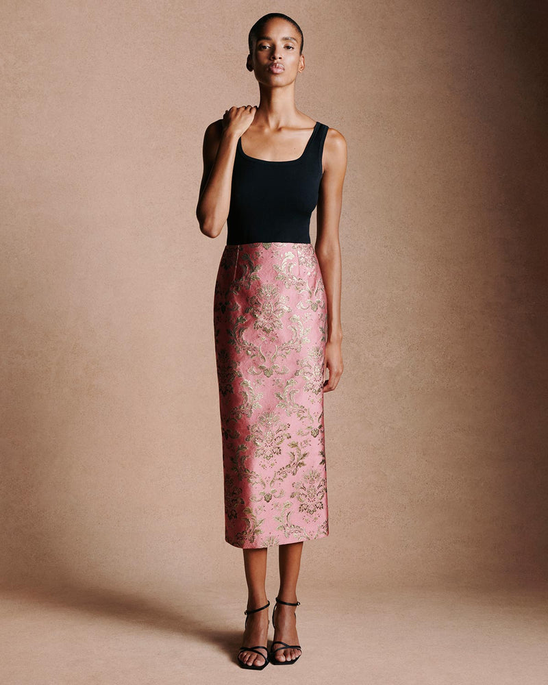 Brigitte Jacquard Skirt - Pink & Gold media 1