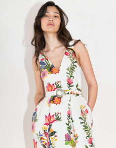 Jules Floral Jacquard Midi Dress - Sierra White