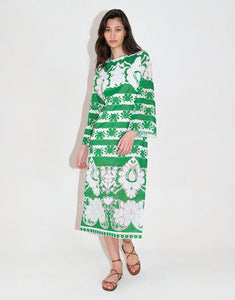 Seraphina Burn Out Midi Dress - Green/White