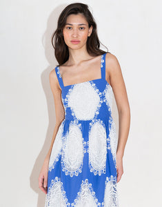 Ninet Lace Midi Dress - Blue/White