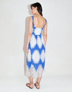 Ninet Lace Midi Dress - Blue/White