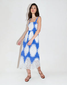 Ninet Lace Midi Dress - Blue/White