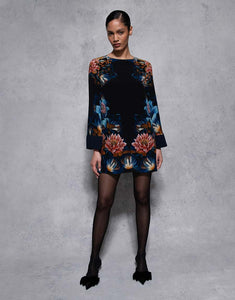 Cocoa Crepe Mini Dress - Painterly Flower