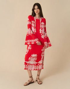 Astoria Crepe Midi Dress - Geo Flower Red