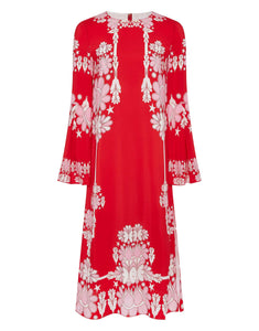 Astoria Crepe Midi Dress - Geo Flower Red
