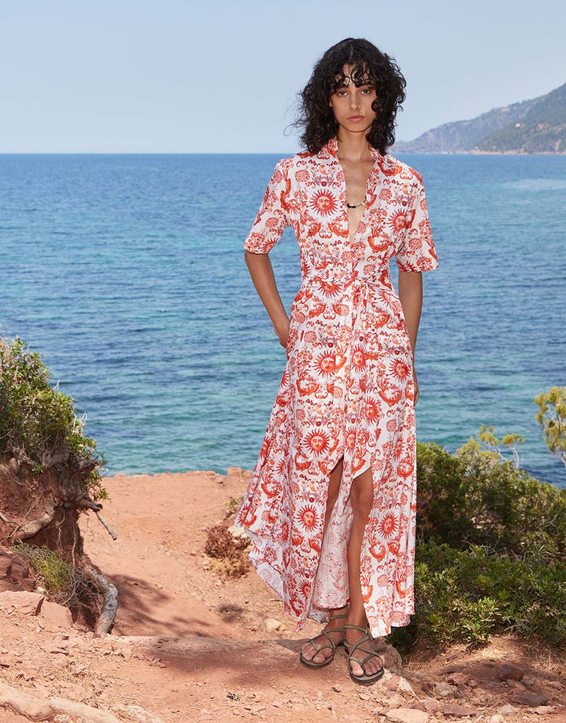 Posie Cotton Maxi Dress - Summer Sun Red