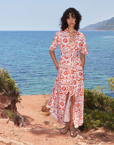 Posie Cotton Midi Dress - Summer Sun Red