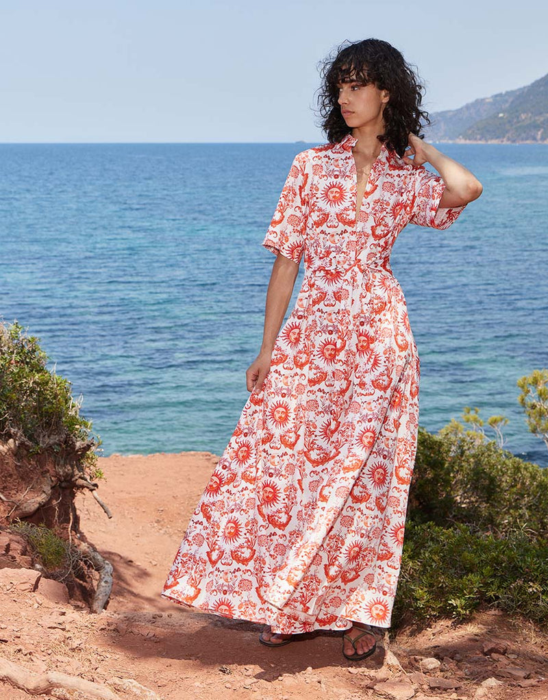 Posie Cotton Maxi Dress - Summer Sun Red
