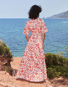Posie Cotton Midi Dress - Summer Sun Red