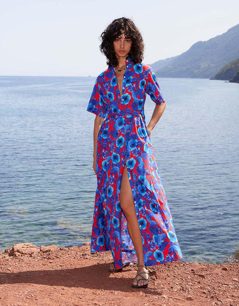 Posie Cotton Maxi Dress - Venus Shell Blue
