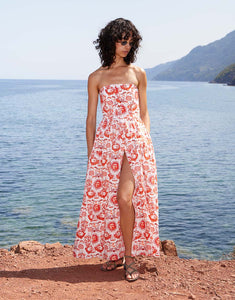 Jou Jou Cotton Midi Dress - Summer Sun Red