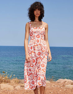 Ninet Cotton Midi Dress - Summer Sun Red