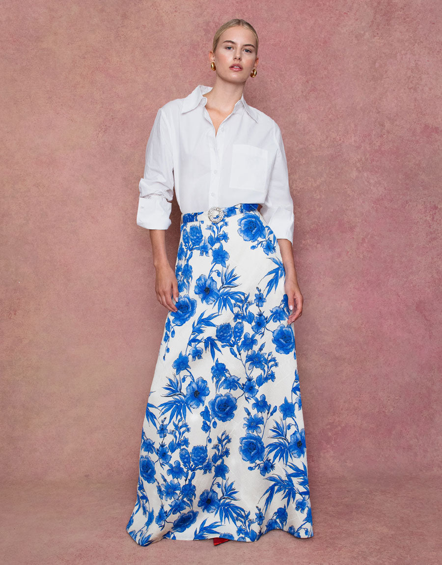 Bellamy Brocade Skirt - Antigua Blue