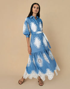Bianca Denim Maxi Dress - Ivory Lace