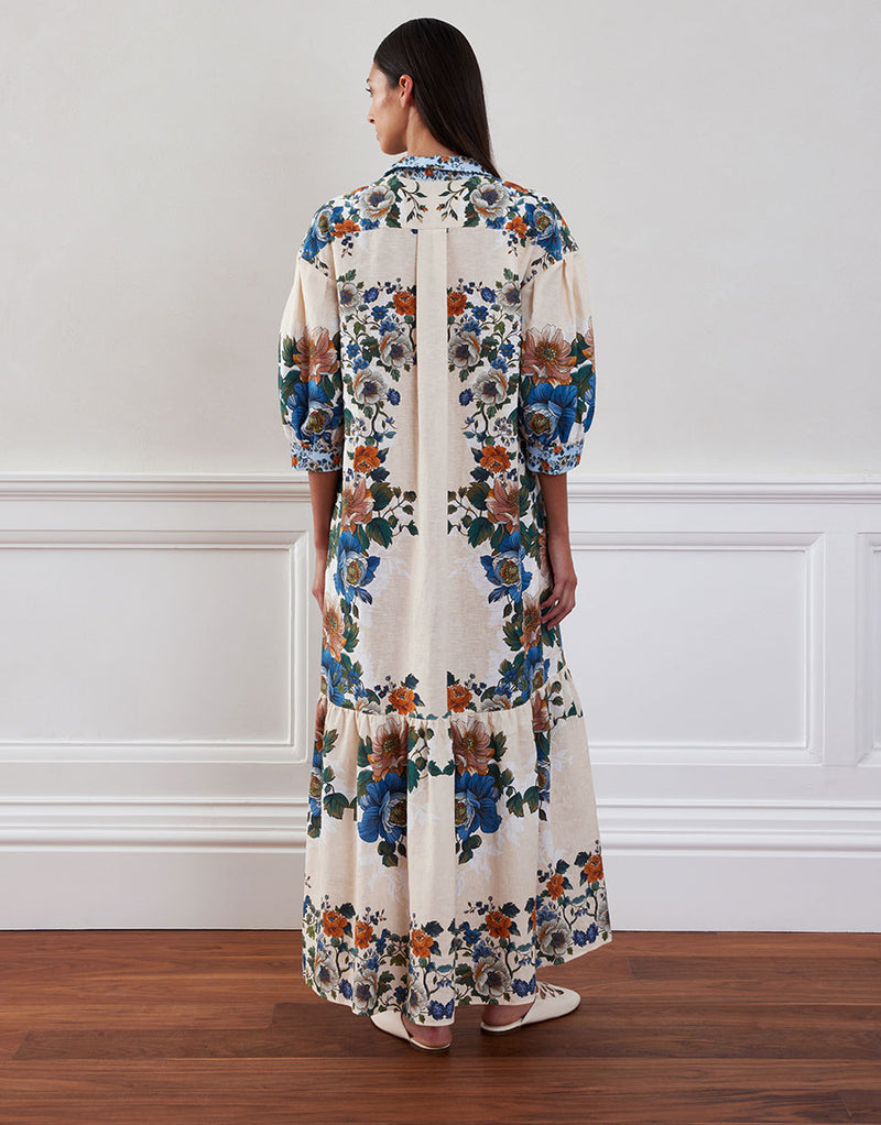 Bianca Linen Maxi Dress - Magical Blossom Cream
