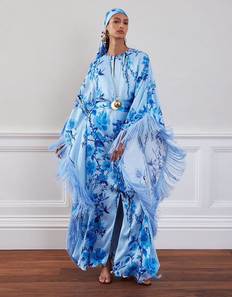 Esmeralda Crepe Maxi Dress - Cherry Blossom Blue