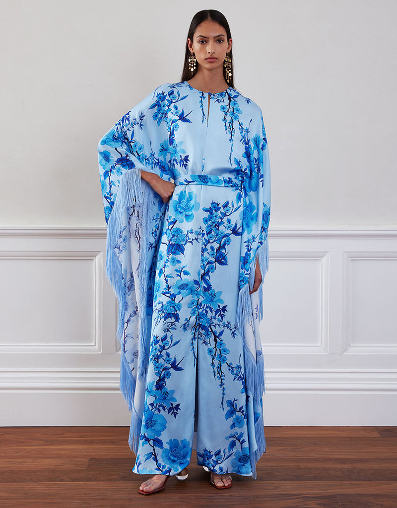 Esmeralda Crepe Maxi Dress - Cherry Blossom Blue