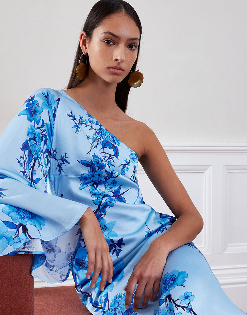 Atlantis Crepe Maxi Dress - Cherry Blossom Blue