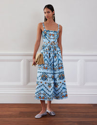 Ninet Cotton Midi Dress - Magical Blossom Blue