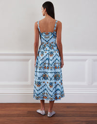 Ninet Cotton Midi Dress - Magical Blossom Blue