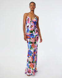 Olive Satin Maxi Dress - Floral Candy