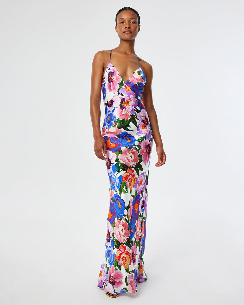 Olive Satin Maxi Dress - Floral Candy