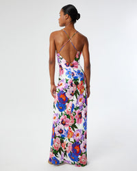 Olive Satin Maxi Dress - Floral Candy