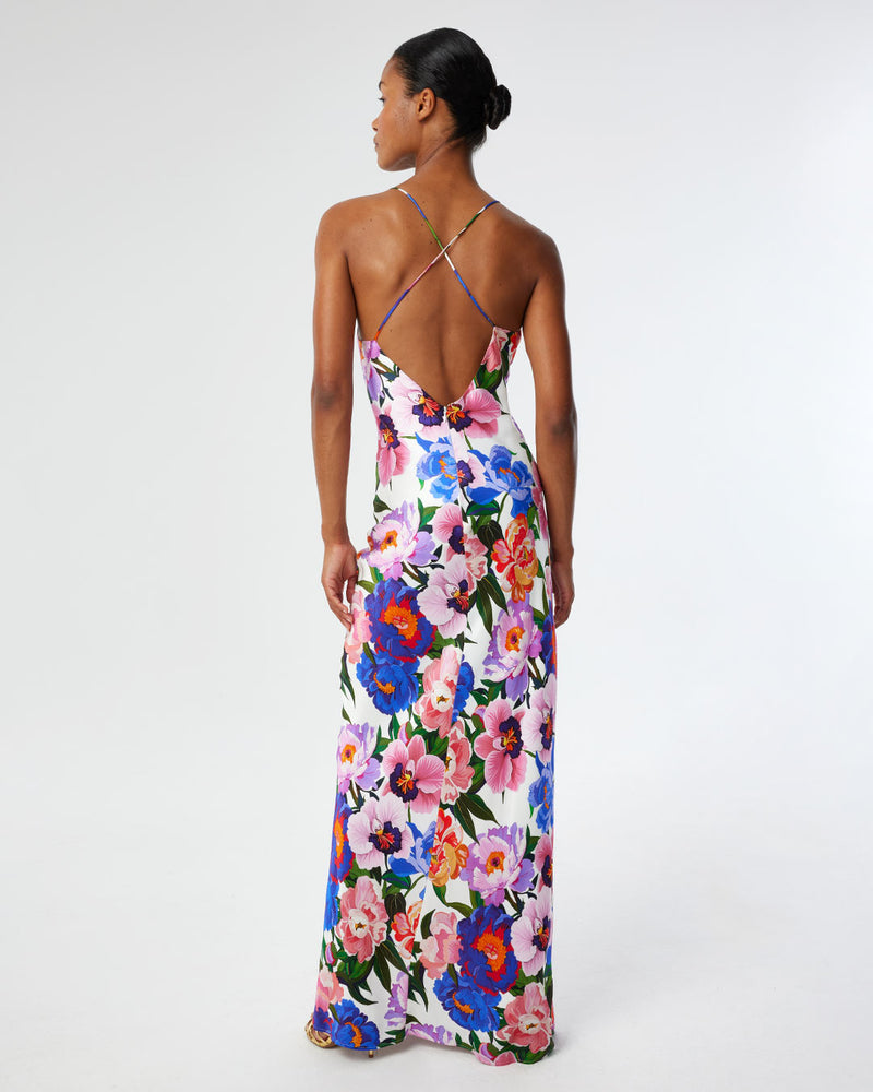 Olive Satin Maxi Dress - Floral Candy