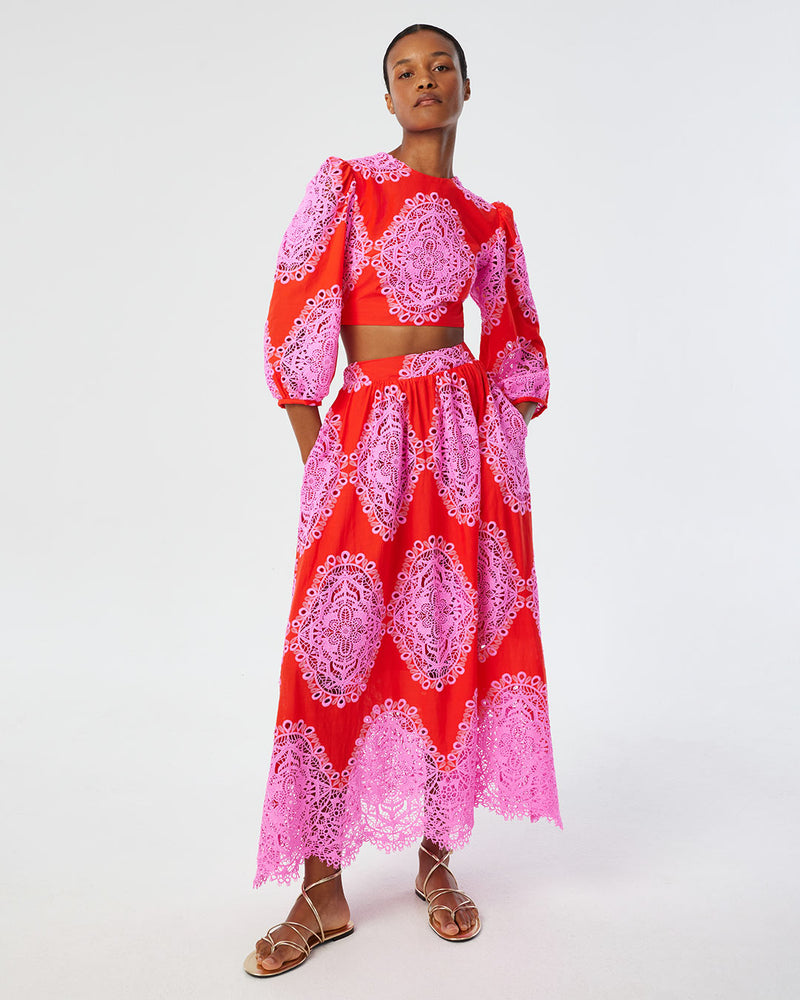 Rhea Lace Skirt - Red