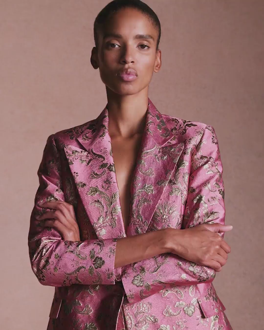 Morgan Jacquard Trouser - Pink & Gold media 4