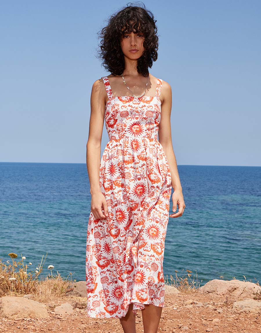 Ninet Cotton Midi Dress - Summer Sun Red media 1