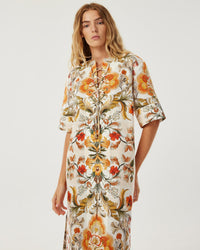 Calista Linen Dress - Sun Fire Garden - Cream media 2