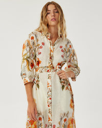 Bianca Linen Maxi Dress - Sun Fire Garden - Cream media 2