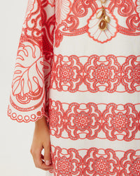 Seraphina Lace Midi Dress - White & Coral media 4