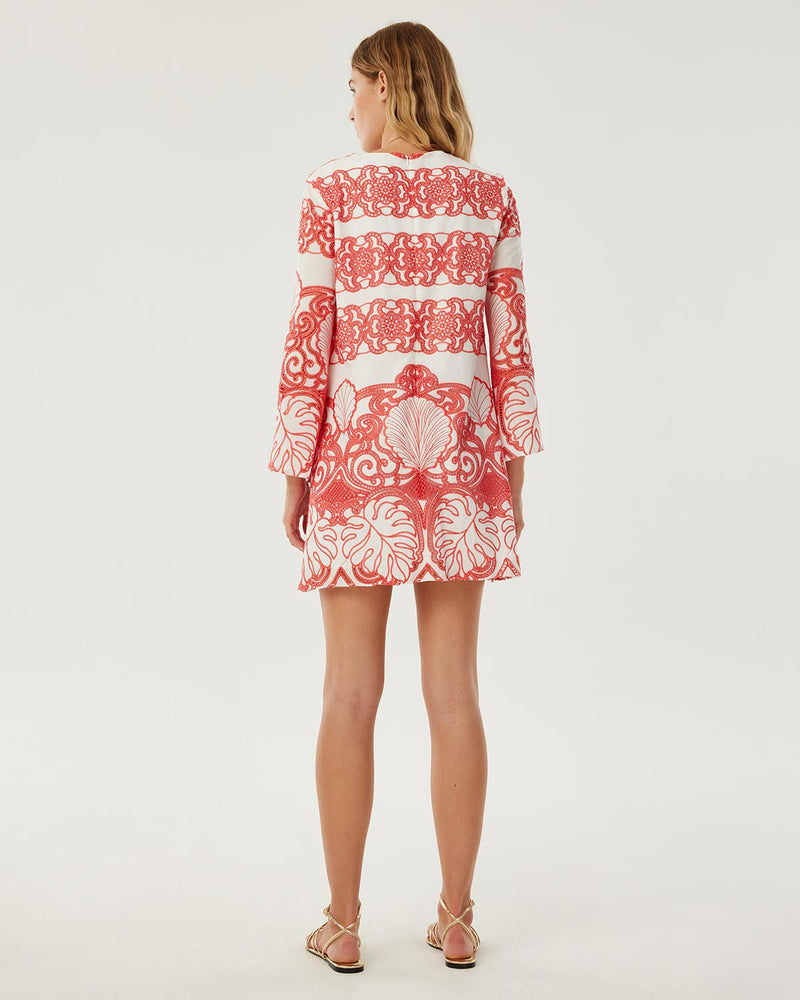 Stevie Lace Mini Dress - White & Coral media 3