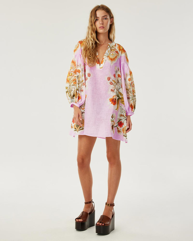 Harlow Linen Mini Dress - Sun Fire Garden - Lilac media 1