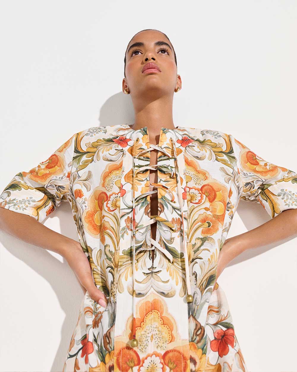 Calista Linen Dress - Sun Fire Garden - Cream media 5