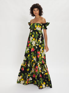Antigone Floral Cotton Maxi Dress – Black