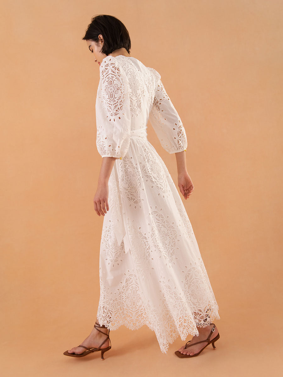 Constance Broderie Anglaise Midi Dress - White