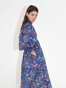 Catriona Cotton Shirred Midi Dress - Paisley Blue