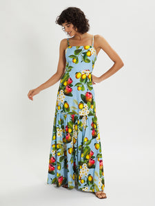 Cordelia Floral Cotton Maxi Dress – Soft Blue